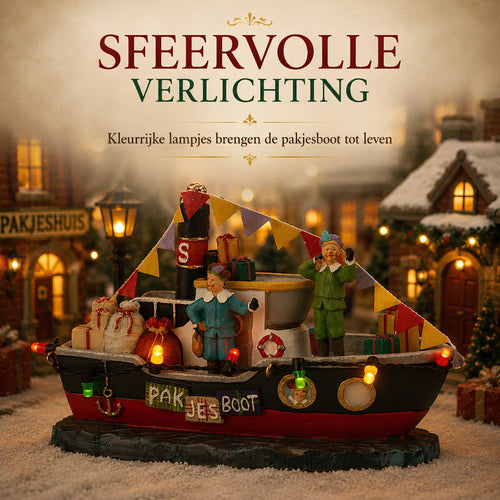 Luville Pakjesboot Small - Miniatuur Kerstdorp Decoratie met Verlichting - Werkt op Batterijen voor Flexibele Plaatsing - Gemaakt van Polyresin - L13