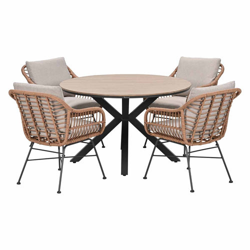 Garden Impressions Tuinset Lucas bruin 5-delig - Tulli tuintafel Ø122 cm