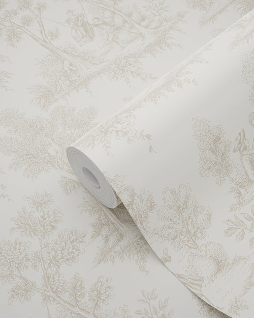 ESTAhome behang toile de jouy print beige - 50 x 900 cm - 132093