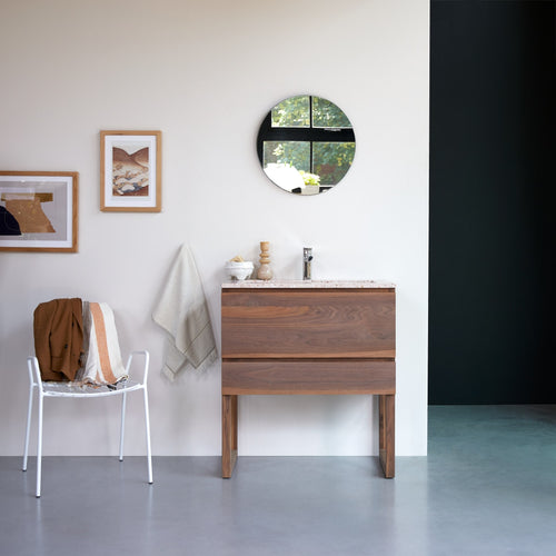 Tikamoon Badkamermeubel van massief notenhout en roze premium terrazzo 80 cm - Roze