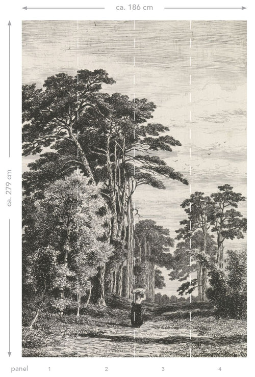 ESTAhome fotobehang bosrijk landschap zwart wit - 186 x 279 cm - 158886 - vtwonen shop