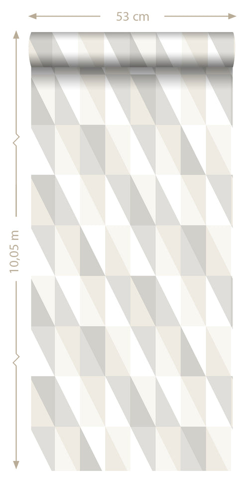 ESTAhome behang grafische driehoeken zilver, grijs en beige - 53 cm x 10.05 m - 138922