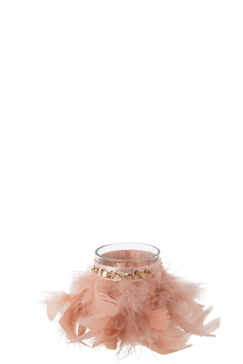 J-Line theelichthouder Veren - glas - lichtroze - small - 3 stuks