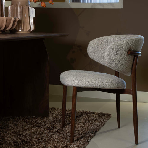 DÉJA Living Eetkamerstoel Jessie - Taupe/Walnoot - Set van 2