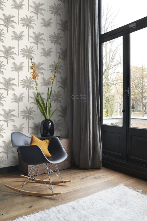 ESTAhome behang palmbomen lichtbeige - 53 cm x 10.05 m - 139163