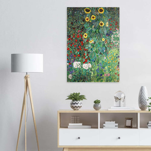 Artfulprints Poster met Lijst Gustav Klimt - Country garden with sunflowers   - 30x40 cm - Donkergroen