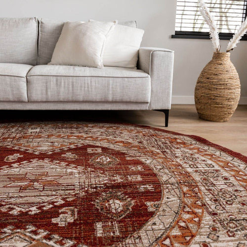 Interieur05 Rond Vintage Vloerkleed Aila Rood/Oranje - 240 x 240 cm - vtwonen shop