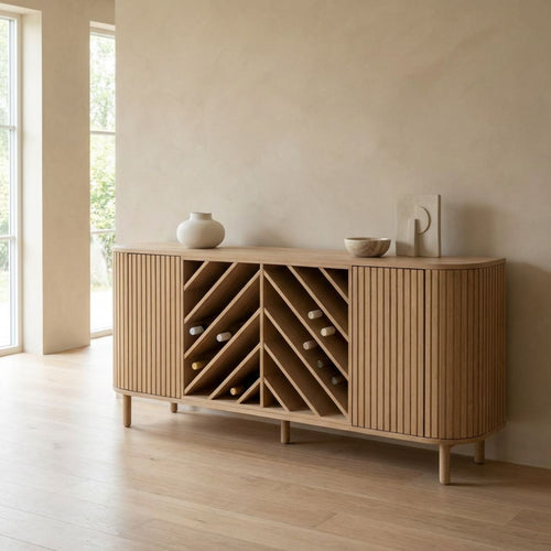 DÉJA Living Dressoir Acuna - Naturel Eikenhout - Wijnkast - 180x40x80cm