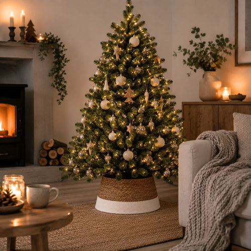 Mica Decorations Kerstboomrok H26 x D50 cm - Kerstboommand - Off-White/ Bruin - Gevlochten Zeegras