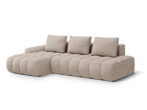 Cosmopolitan Design Uitklapbare hoekbank links met opbergdoos Linz 3-zits, structurele stof zand - 142x275x84cm