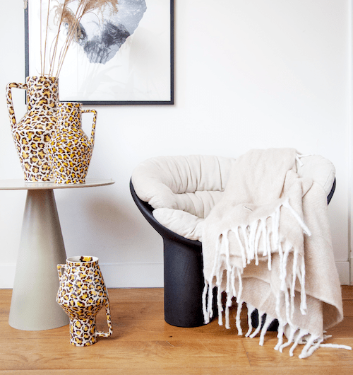 Return to Sender Vaas 45 cm Leopard print handgeschilderd met handvat - vtwonen shop