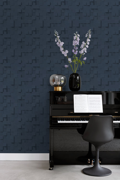 Origin Wallcoverings behang 3D kubussen donkerblauw - 50 x 900 cm - 347902 - vtwonen shop