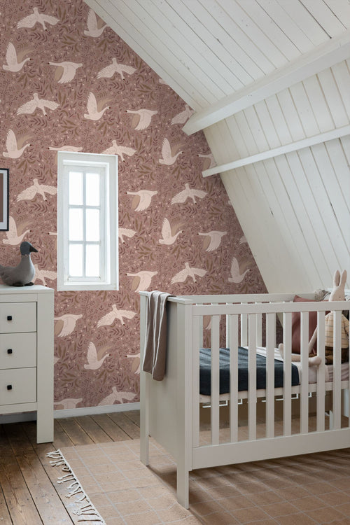 ESTAhome behang zwanen mauve paars - 0.53 x 10.05 m - 131858