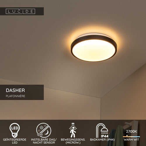 Lucide plafonnière badkamer DASHER - 1xGeïntegreerde LED - Zwart