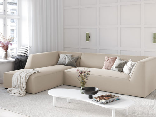Micadoni linker hoekbank Ruby 4-zits, flueel, beige - 180x273x69cm