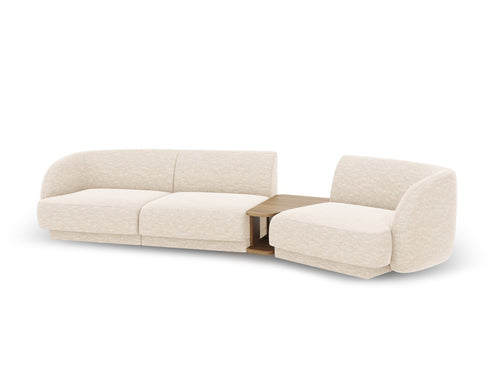 Micadoni Rechte modulaire bank Miley 3-zits, structurele stof ivoor - 126x303x70cm