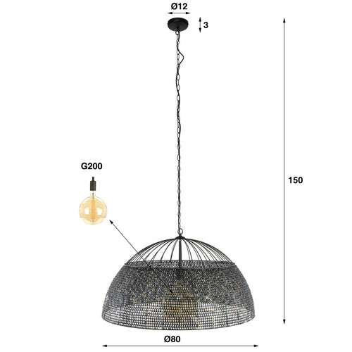 Giga Meubel Hanglamp Armor - Zwart/Bruin - 1-Lichts - Ø80x80cm - vtwonen shop
