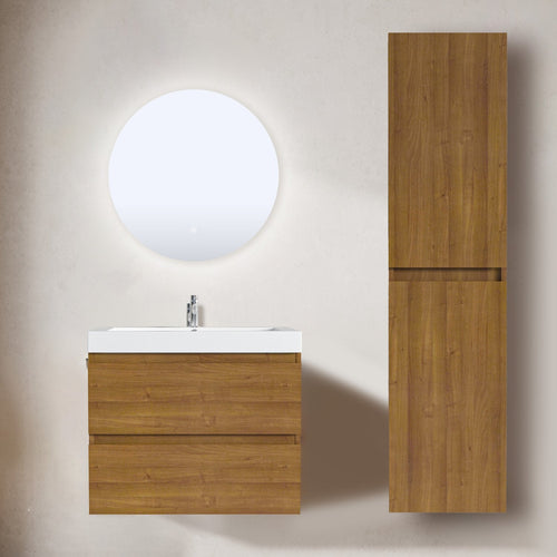 LOMAZOO badmeubelset Avalon - met hoge kast & witte wastafel - warm eiken - 60 cm