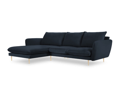 Cosmopolitan Design linker hoekbank Vienna 5-zits, flueel, donkerblauw - 170x255x95cm