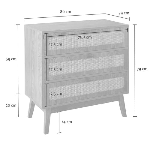 Calicosy - ALIA Ladekast 3 lades - Licht hout - 39x80x79 cm