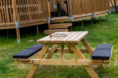MaximaVida picknicktafel kussenpakket Havana zwart 120 x 27,5 x 5 cm - waterafstotend - 2 stuks