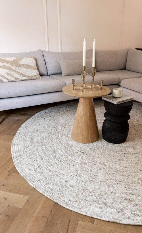Interieur0 vloerkleed Gapo -beige/wit -gemeleerd5 -rond -wollen- 180 x 180 cm