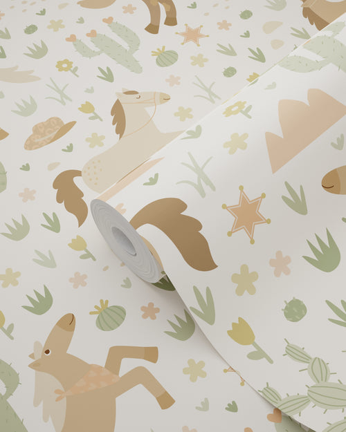 ESTAhome behang paarden beige, bruin en groen - 50 x 900 cm - 132192