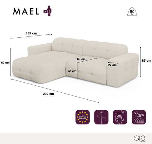 Sia Home - Linkerhoekbank MAEL - gewaafd fluweel antracietgrijs 230cm