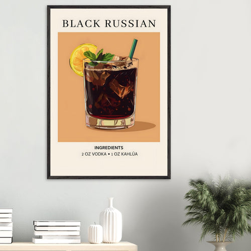 Artfulprints Poster met Lijst Black Russian cocktail - Ingrediënten   - 30x40 cm - Bruin
