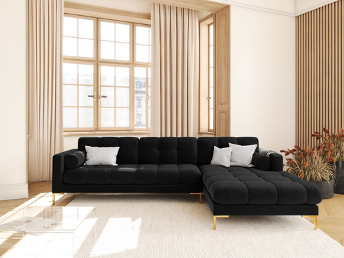 Cosmopolitan Design rechter hoekbank Bali 5-zits, flueel, zwart - 185x293x75cm