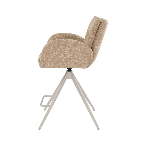 Giga Meubel Barstoel Tina - Taupe - Draaibaar - Scandinavisch - Armleuningen - Stof - Set van 2