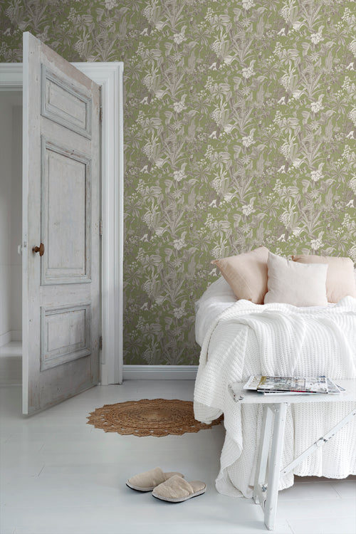 Sanders & Sanders behang tropische bladeren en bloemen vergrijsd groen - 53 cm x 10 m - 640244 - vtwonen shop