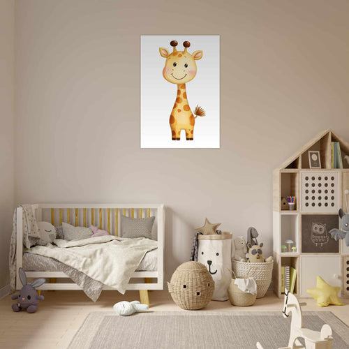 Artfulprints Poster Lachende giraffe   - 70x100 cm - Geel