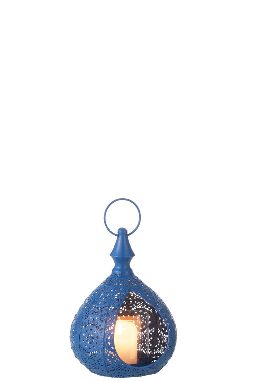 J-Line theelichthouder Drop - metaal/glas - blauw - small