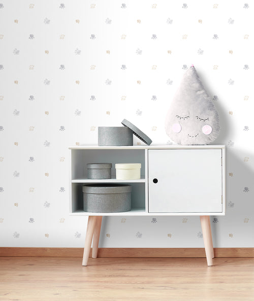 Sanders & Sanders behang pootafdrukken beige, grijs en wit - 53 cm x 10 m - 640583