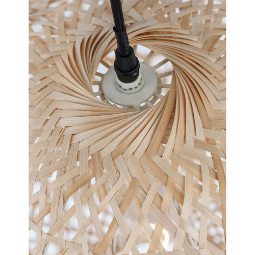 Merano Alexandria Koepel Hanglamp Plafondlamp Natuurlijk Bamboe Zwart Stof Draad, Lampvoet LED E27
