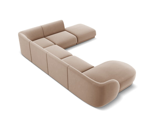 Micadoni Panoramische hoekbank rechts Miley 6-zits, flueel, cappuccino - 255x330x70cm