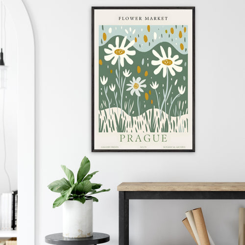Artfulprints Poster met Lijst Flower market - Prague II   - A4 21x29.7 cm - Meerkleurig