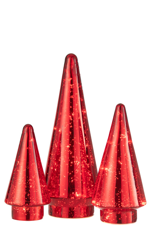 J-Line decoratie Kerstboom - glas - rood - large - LED lichtjes - vtwonen shop
