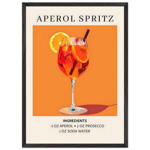 Artfulprints Poster met Lijst Aperol Spritz - Ingrediënten   - 50x70 cm - Oranje