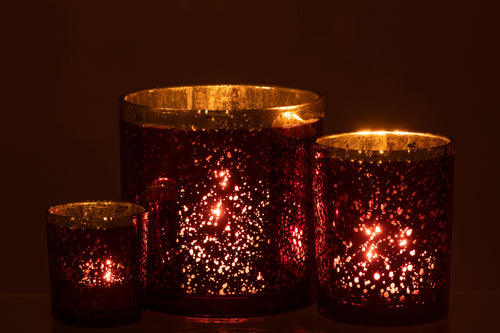 J-Line windlicht Rand - glas - goud/bordeaux - large