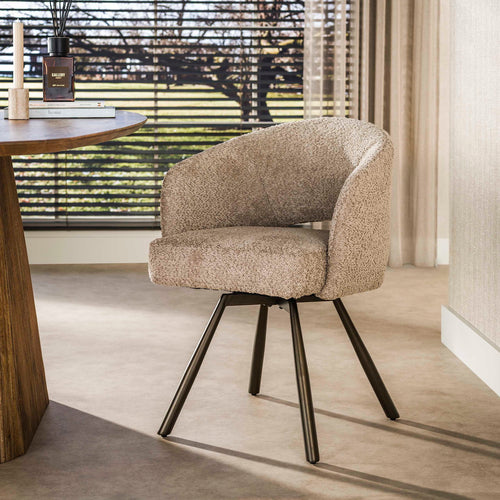Giga Living Eetkamerstoel Salon - Zand/Bruin Bouclé - Set van 2