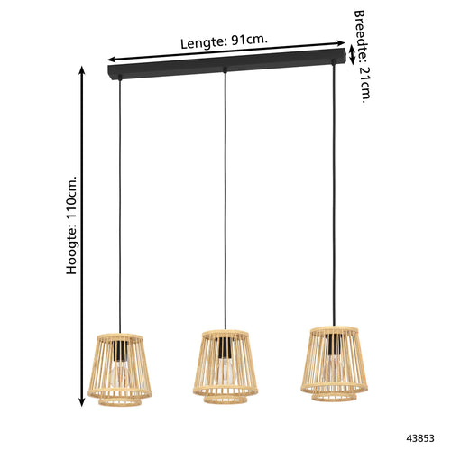 EGLO hanglamp Hykeham - e27 - 91 cm - zwart/hout - vtwonen shop