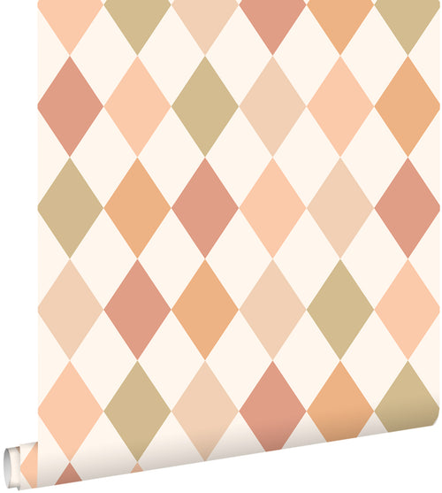 ESTAhome behang ruitjes roze, terracotta en groen - 50 x 900 cm - 131763