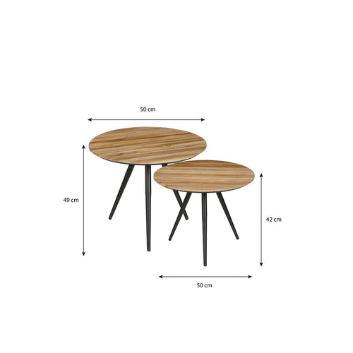 Mica Decorations Jailey Bijzettafel - Set van 2 - H49 x Ø50 cm - Gerecycled Hout - Bruin