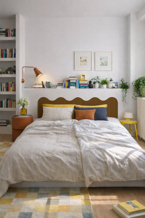 Gestoffeerd hoofdbord met golvende vorm 160x73,5 cm