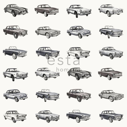ESTAhome behang vintage auto's zwart - 53 cm x 10.05 m - 138733