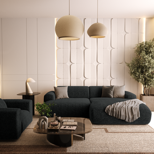 Sia Home - Rechte hoekbanken MYRA - Fluweel met patroon - Zwart - 266cm - vtwonen shop