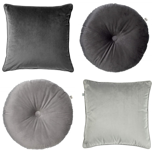 Dutch Decor - KUSSENSET - 4-delig - Velvet Shapes - 45x45 cm en Ø40 cm - inclusief binnenkussens - antraciet, grijs - vtwonen shop