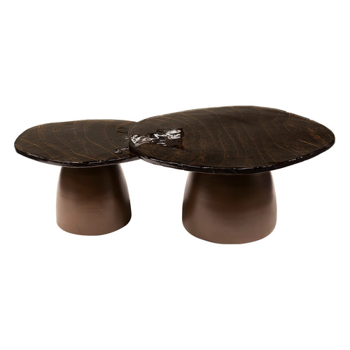 Giga Meubel Salontafel Eclipse - Koper Metaal/Glas - Set van 2 - 80x70x40cm